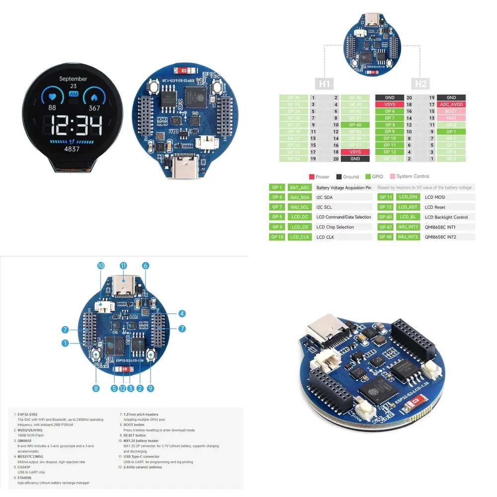 ESP32-S3 LCD 개발 보드 1.28인치 IPS  - Esp32 Wifi Bluetooth 리뷰 및 가격