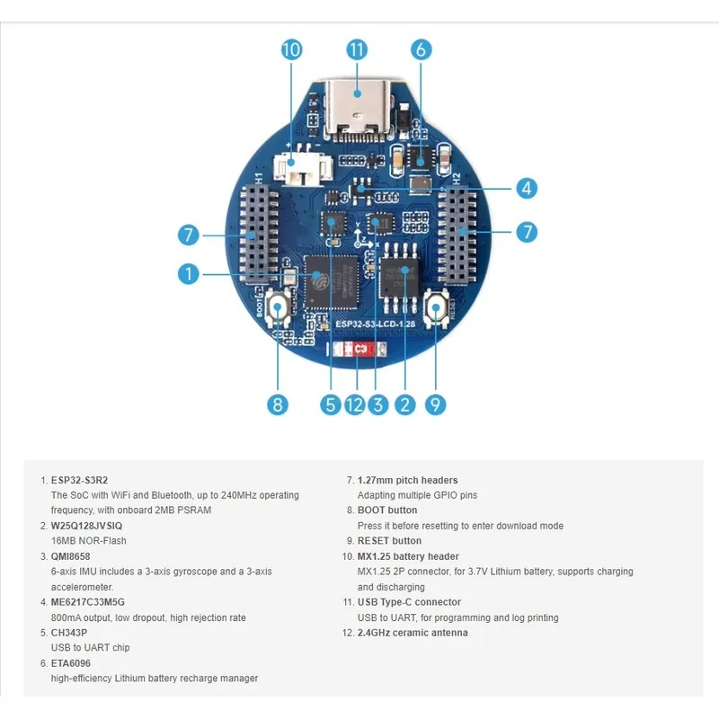 ESP32-S3 LCD 개발 보드 1.28인치 IPS  - Esp32 Wifi Bluetooth 리뷰 및 가격